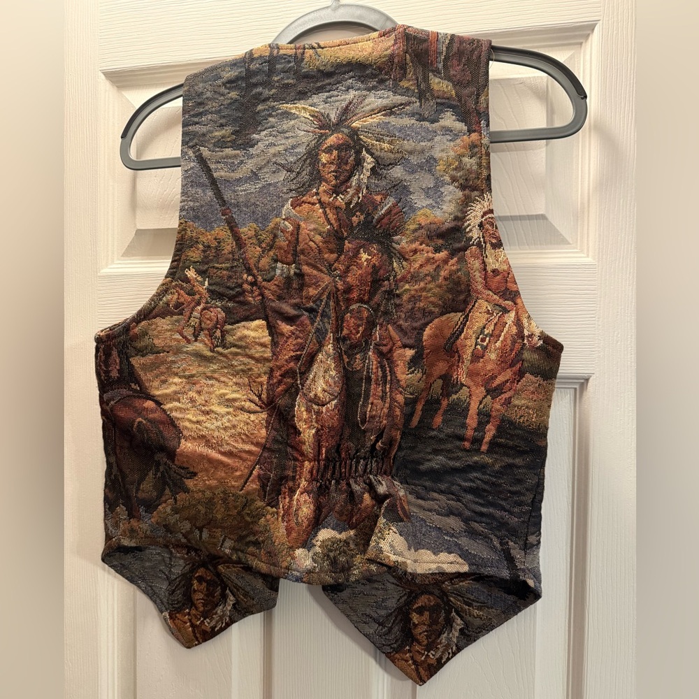 Longhorn Western Themed Vest with Brown and Green Tones - Picture 2 of 9